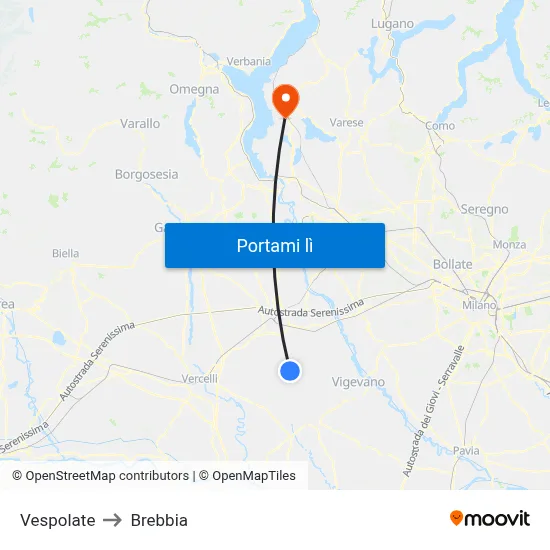 Vespolate to Brebbia map