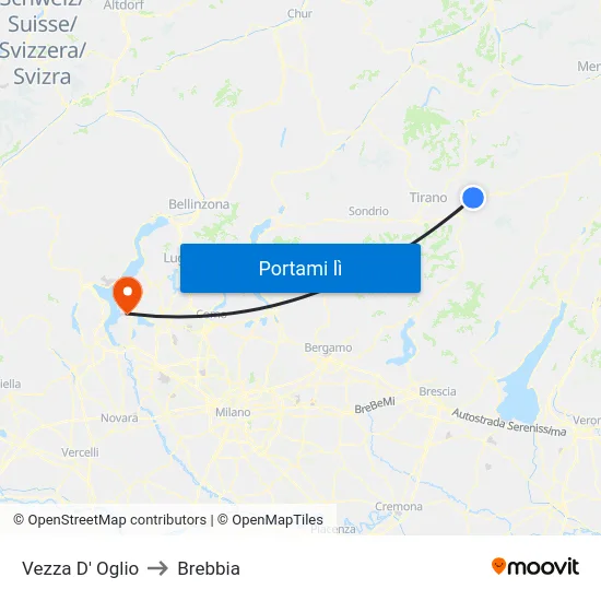 Vezza D' Oglio to Brebbia map
