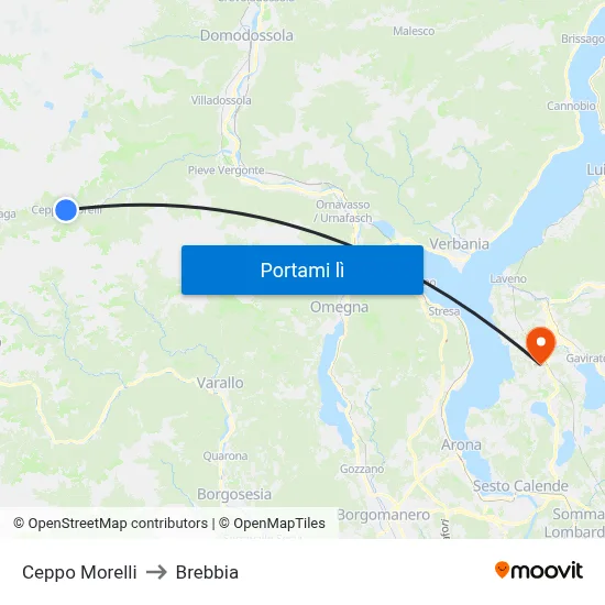 Ceppo Morelli to Brebbia map
