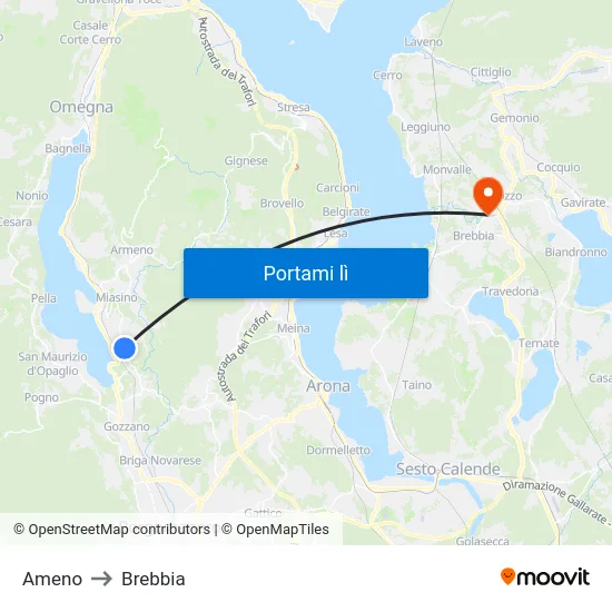 Ameno to Brebbia map