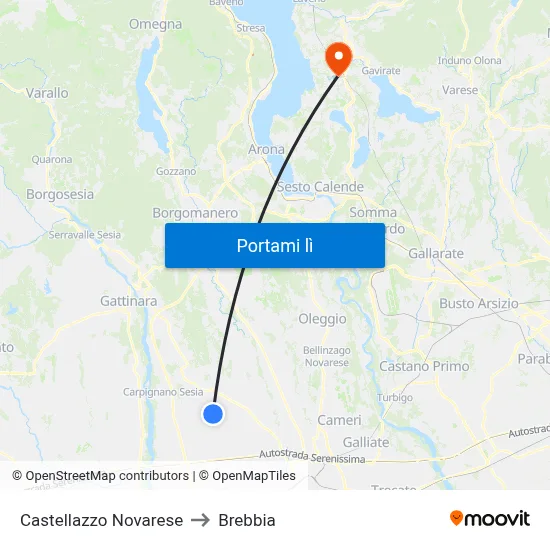 Castellazzo Novarese to Brebbia map