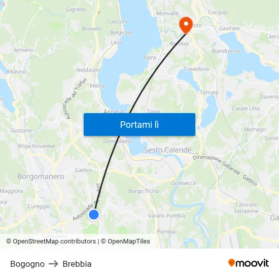 Bogogno to Brebbia map