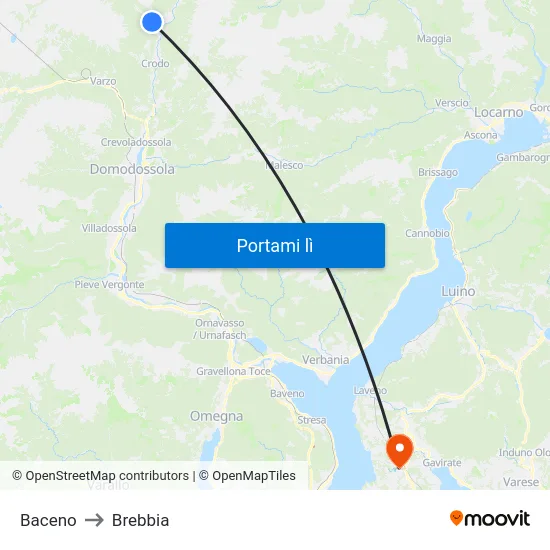 Baceno to Brebbia map