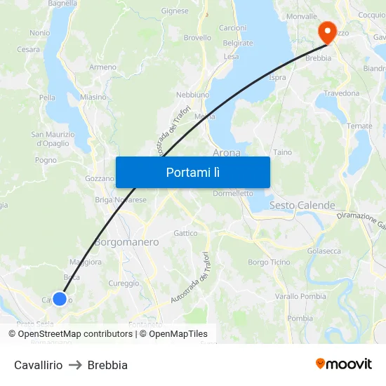 Cavallirio to Brebbia map