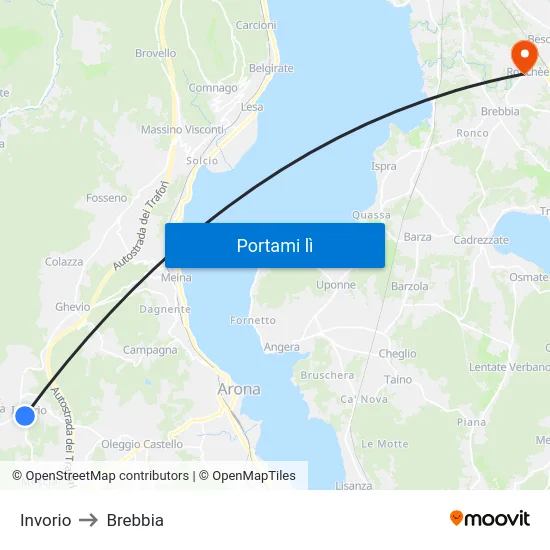 Invorio to Brebbia map