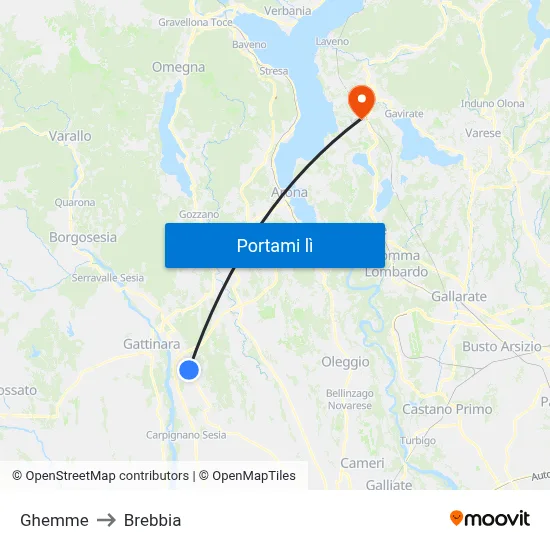 Ghemme to Brebbia map