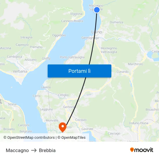 Maccagno to Brebbia map
