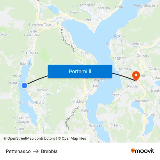 Pettenasco to Brebbia map