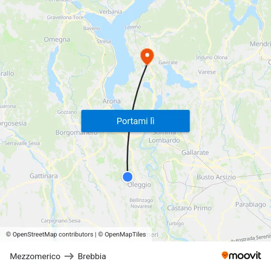 Mezzomerico to Brebbia map