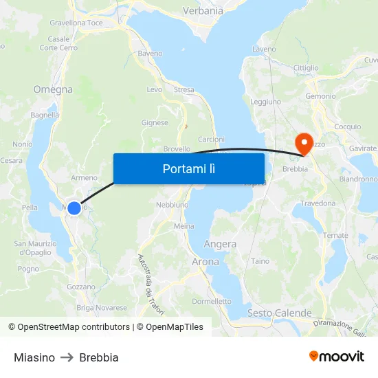 Miasino to Brebbia map