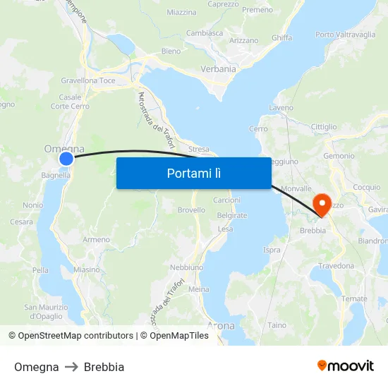 Omegna to Brebbia map