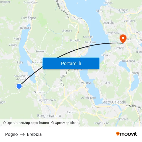 Pogno to Brebbia map