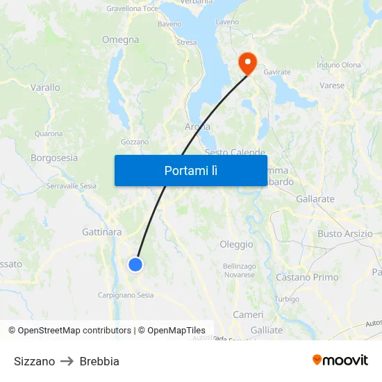 Sizzano to Brebbia map