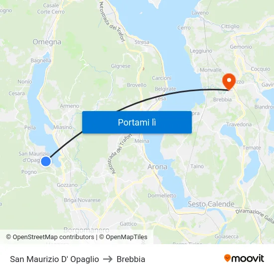 San Maurizio D' Opaglio to Brebbia map