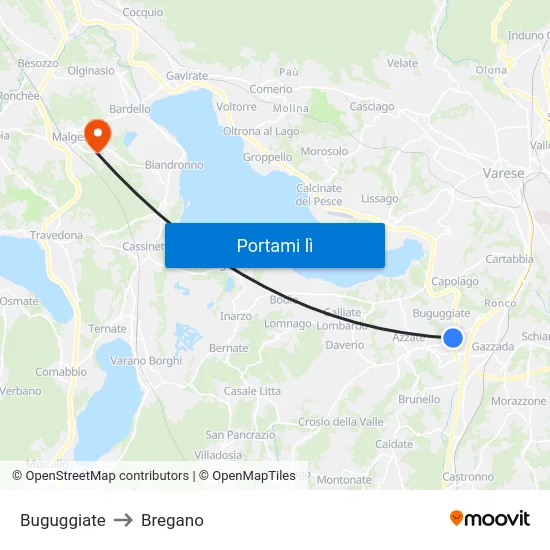 Buguggiate to Bregano map
