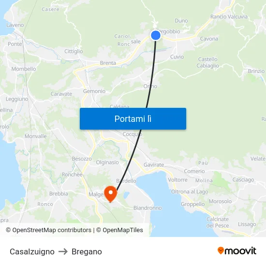 Casalzuigno to Bregano map