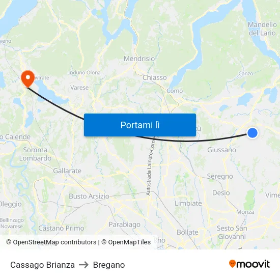 Cassago Brianza to Bregano map