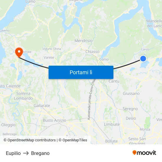 Eupilio to Bregano map