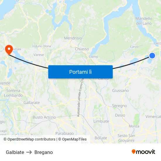 Galbiate to Bregano map