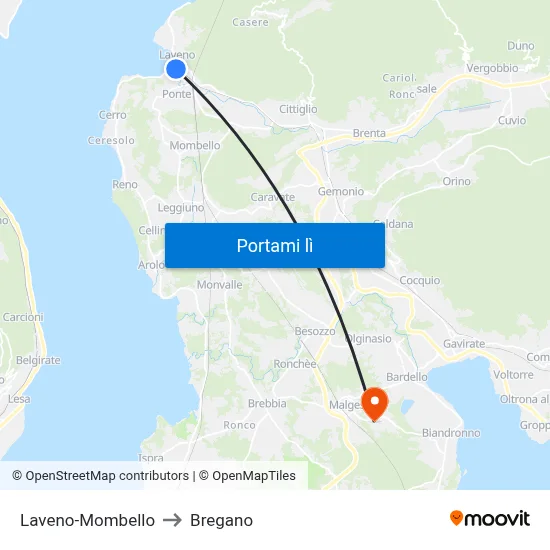Laveno-Mombello to Bregano map