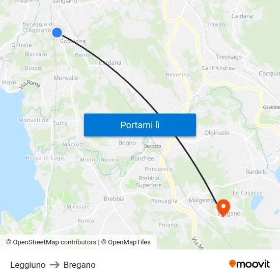 Leggiuno to Bregano map