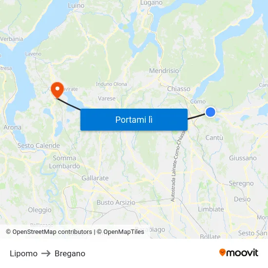 Lipomo to Bregano map
