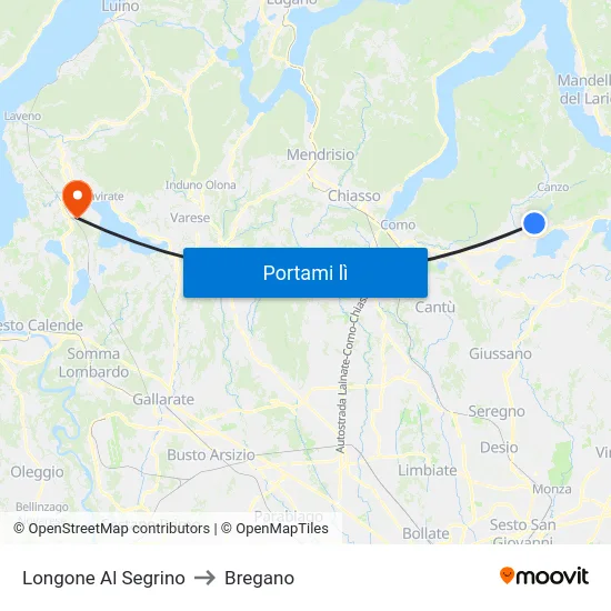 Longone Al Segrino to Bregano map