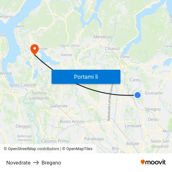 Novedrate to Bregano map