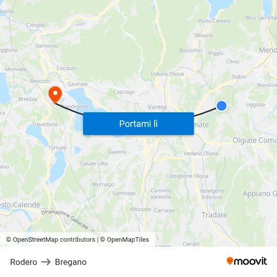 Rodero to Bregano map