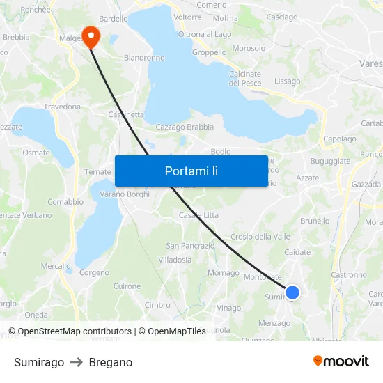 Sumirago to Bregano map