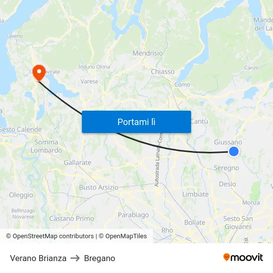 Verano Brianza to Bregano map