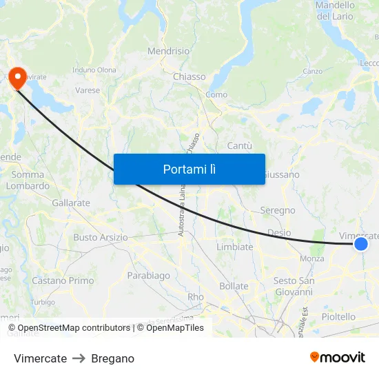 Vimercate to Bregano map