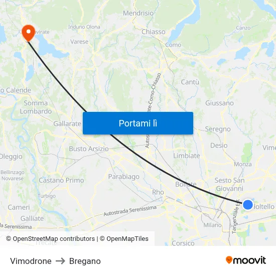 Vimodrone to Bregano map