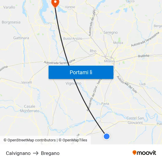 Calvignano to Bregano map