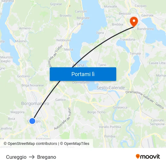 Cureggio to Bregano map