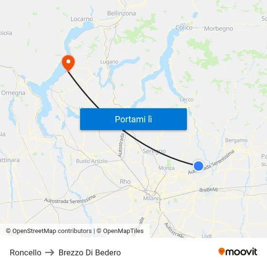 Roncello to Brezzo Di Bedero map