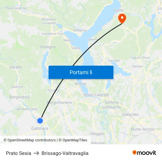 Prato Sesia to Brissago-Valtravaglia map