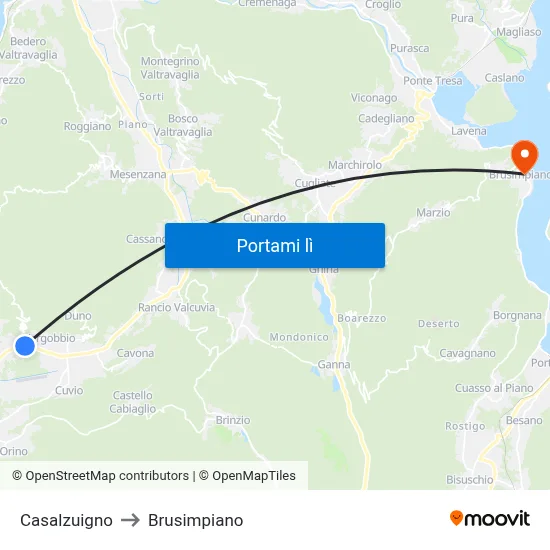 Casalzuigno to Brusimpiano map