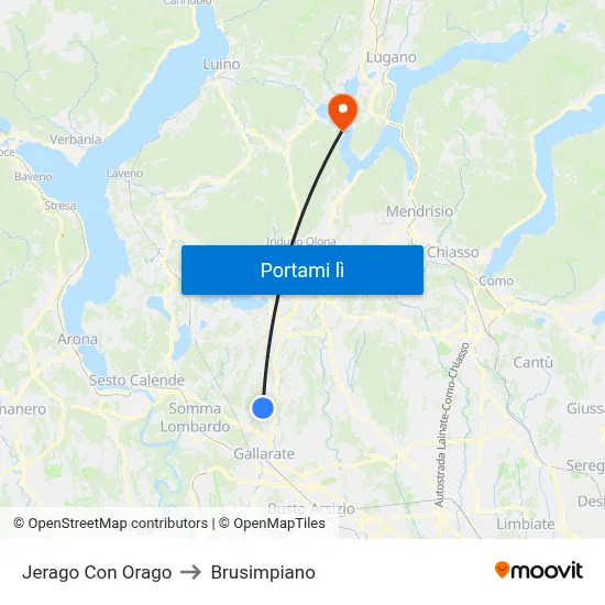 Jerago Con Orago to Brusimpiano map