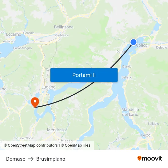 Domaso to Brusimpiano map