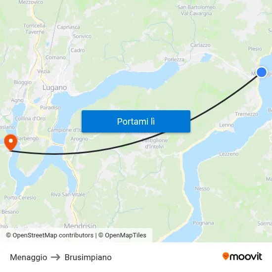 Menaggio to Brusimpiano map