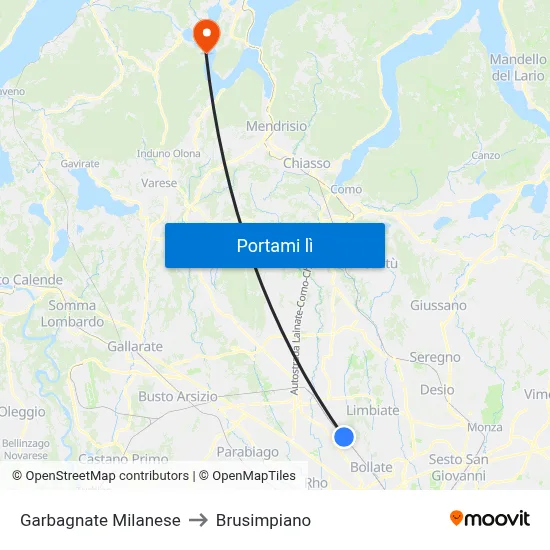 Garbagnate Milanese to Brusimpiano map