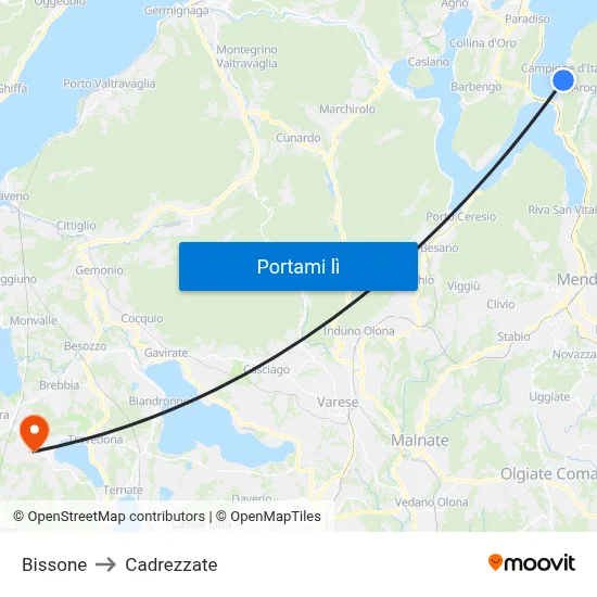 Bissone to Cadrezzate map