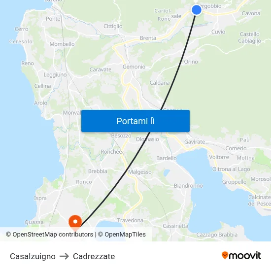 Casalzuigno to Cadrezzate map