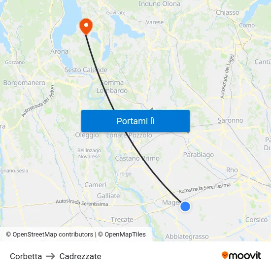 Corbetta to Cadrezzate map