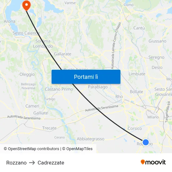 Rozzano to Cadrezzate map