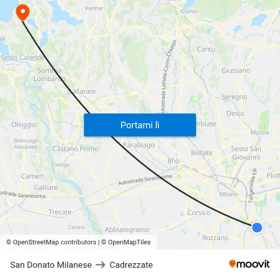 San Donato Milanese to Cadrezzate map
