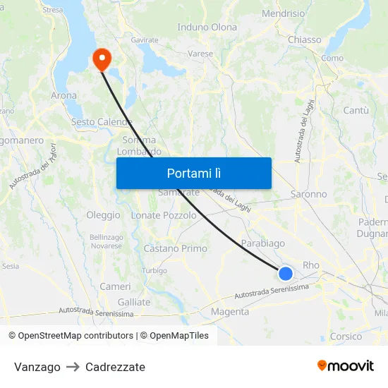 Vanzago to Cadrezzate map