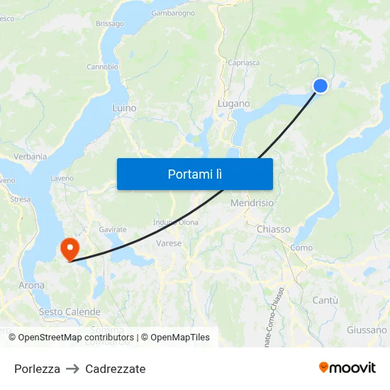 Porlezza to Cadrezzate map