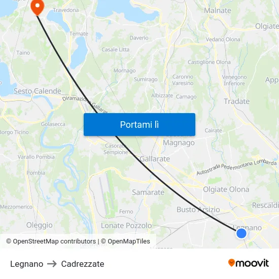 Legnano to Cadrezzate map